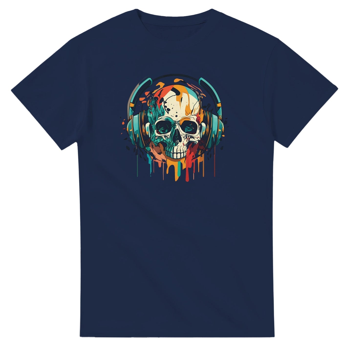 party sommer musik t-shirt mit totenkopf und kopfhörern in klassischer passform aus 100% baumwolle