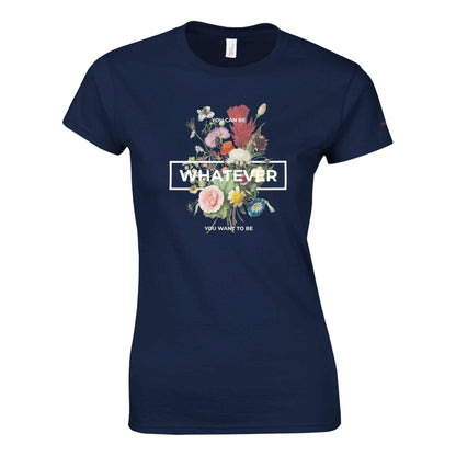 Whatever Womens Crewneck T-shirt navy blue with floral print and soft cotton fabric