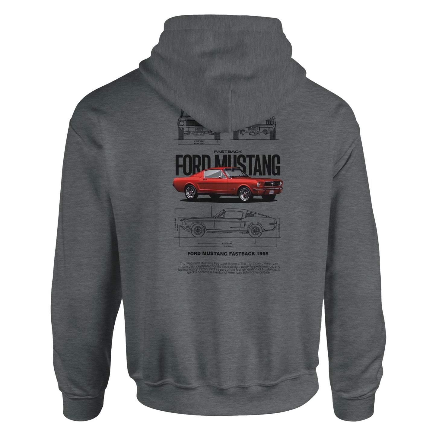 ford mustang fan hoodie in grau mit klassischem mustang fastback design und komfortablem kapuzenstil