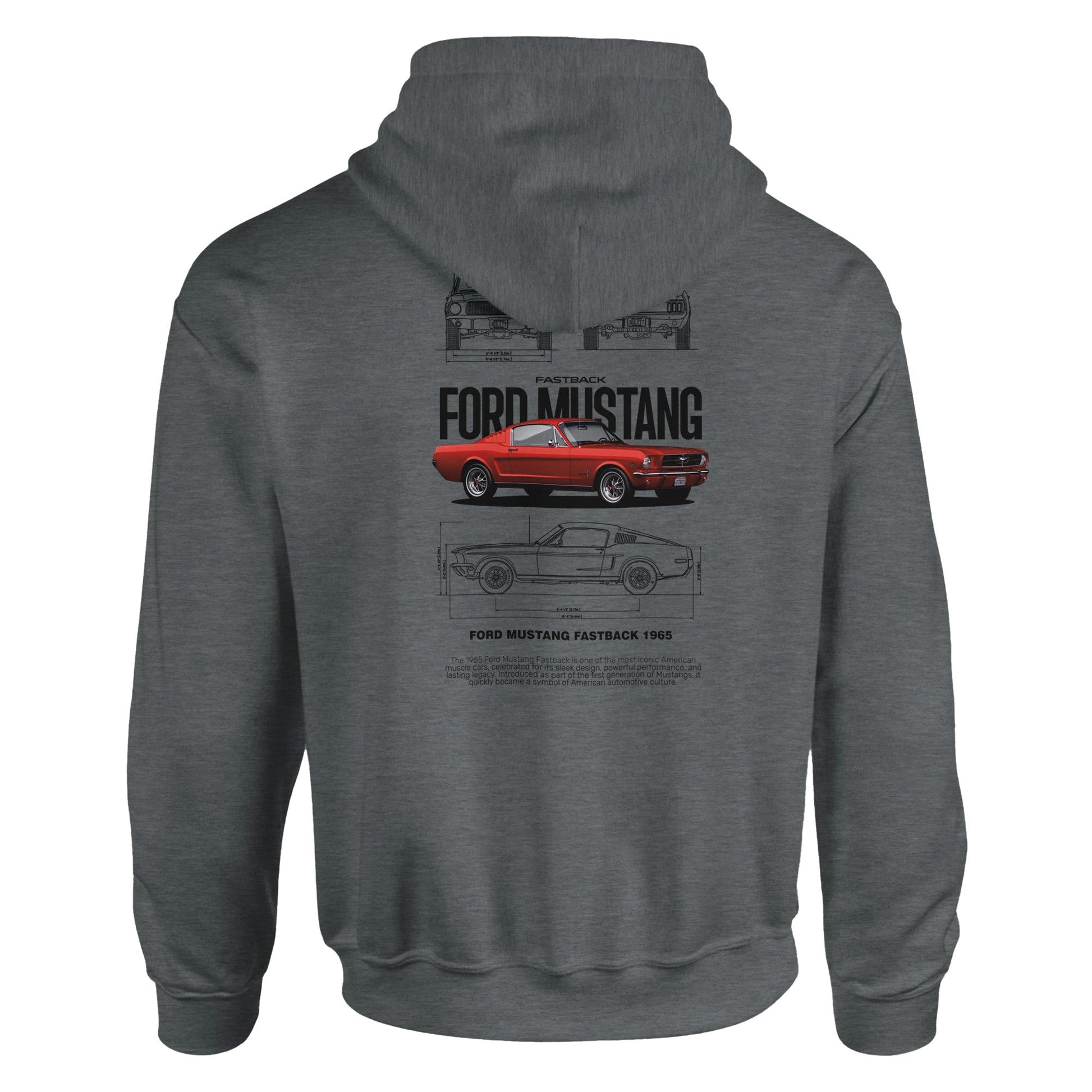 Ford Mustang Fan Hoodie in Grau mit klassischem Mustang Fastback Design und komfortablem Kapuzenstil