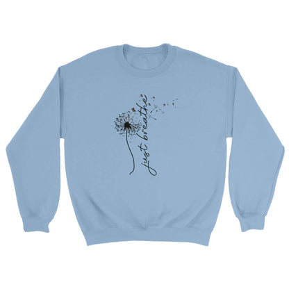 Blauer Sweatshirt Entspannungs Pullover aus Baumwollpoly-Mischung mit "just breathe" Pusteblumen-Design