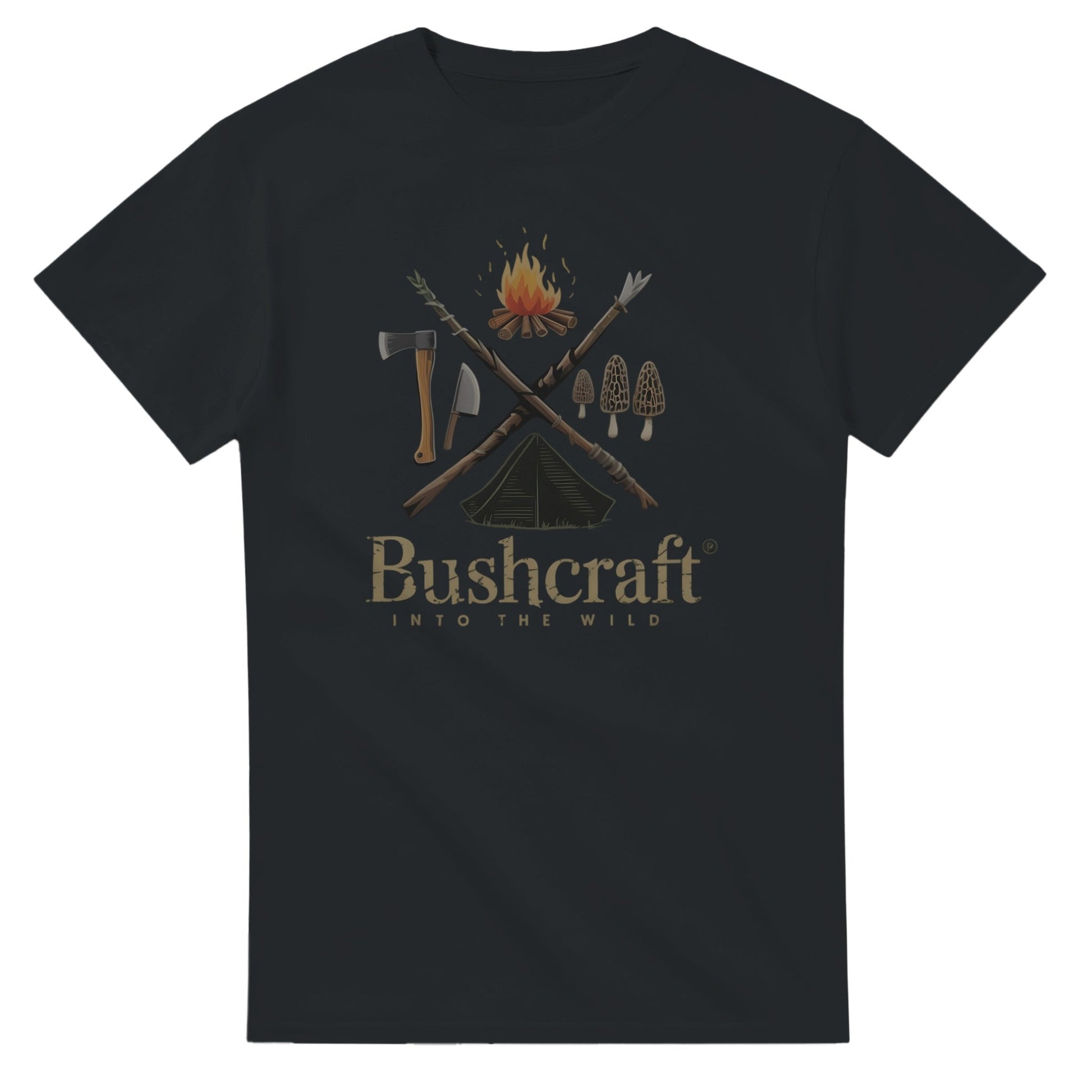 Schwarzes Bushcraft T-Shirt aus 100% Baumwolle mit Outdoor-Design und klassischer Passform