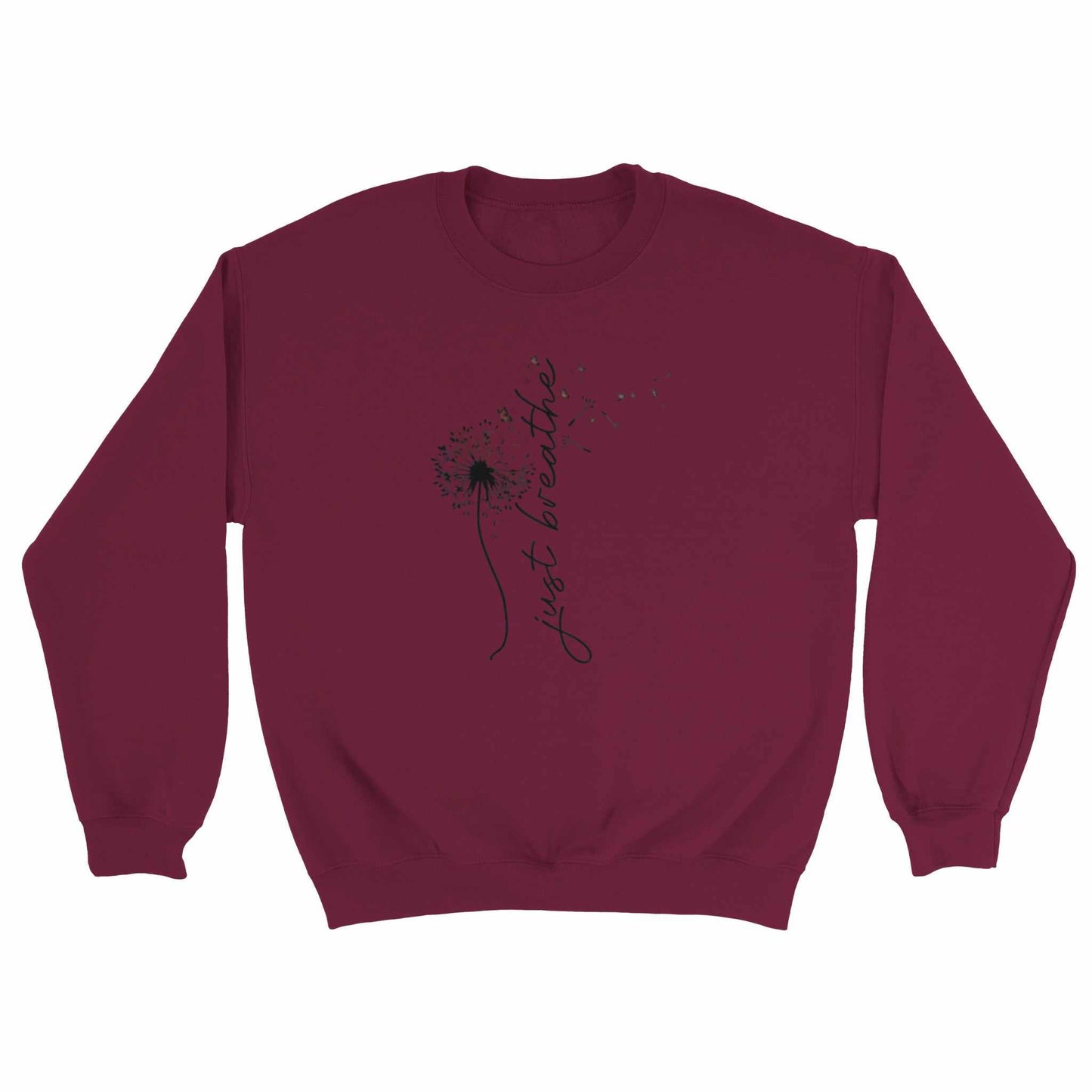 bordeaux sweatshirt entspannungs pullover aus weicher baumwollpoly-mischung mit "just breathe" schriftzug und langlebiger verarbeitung