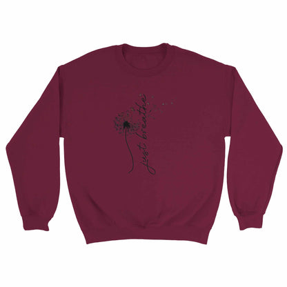 Bordeaux Sweatshirt Entspannungs Pullover aus weicher Baumwollpoly-Mischung mit "just breathe" Schriftzug und langlebiger Verarbeitung