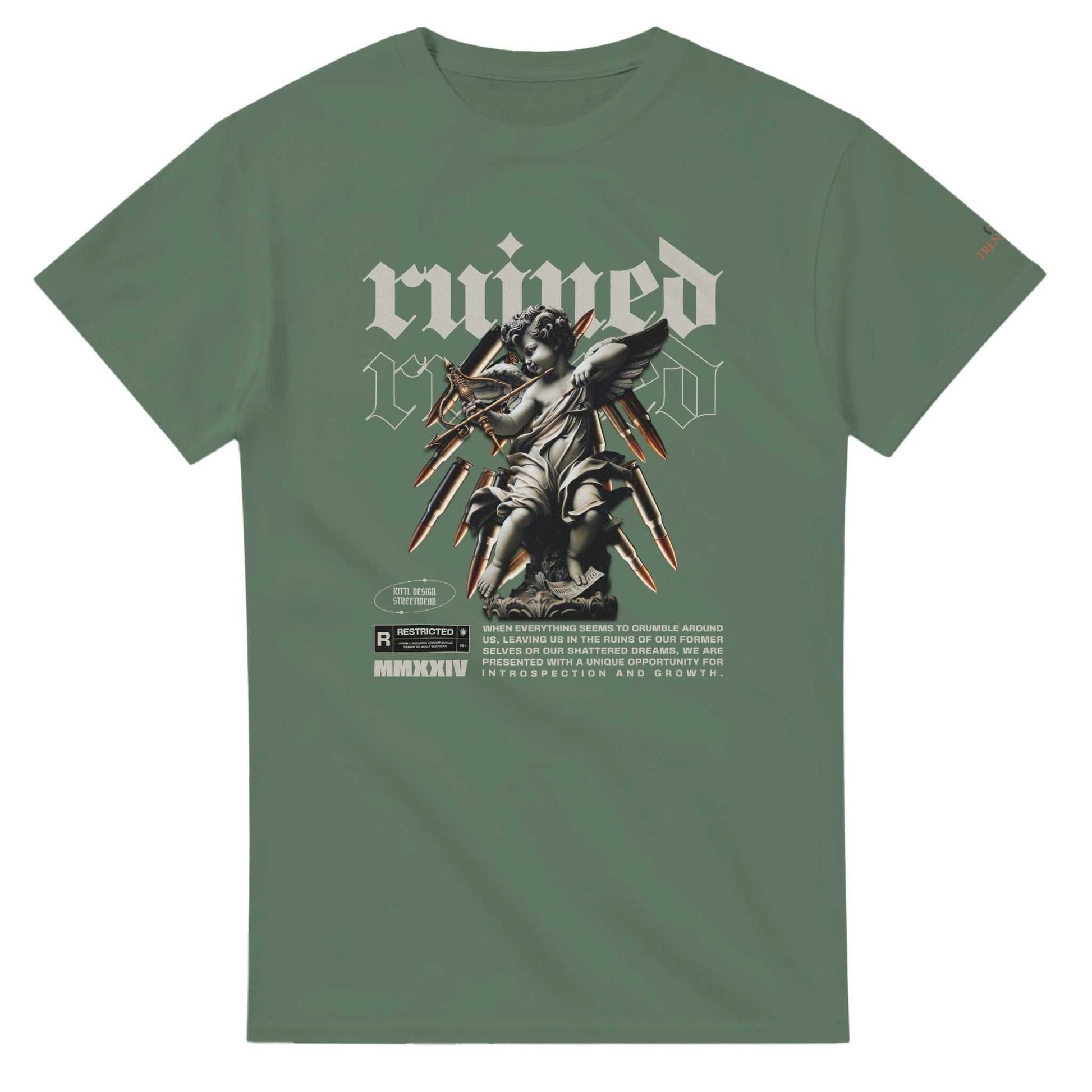 Ruined Streetwaer Unisex Crewneck T-shirt heavyweight cotton casual fit with angel graphic design
