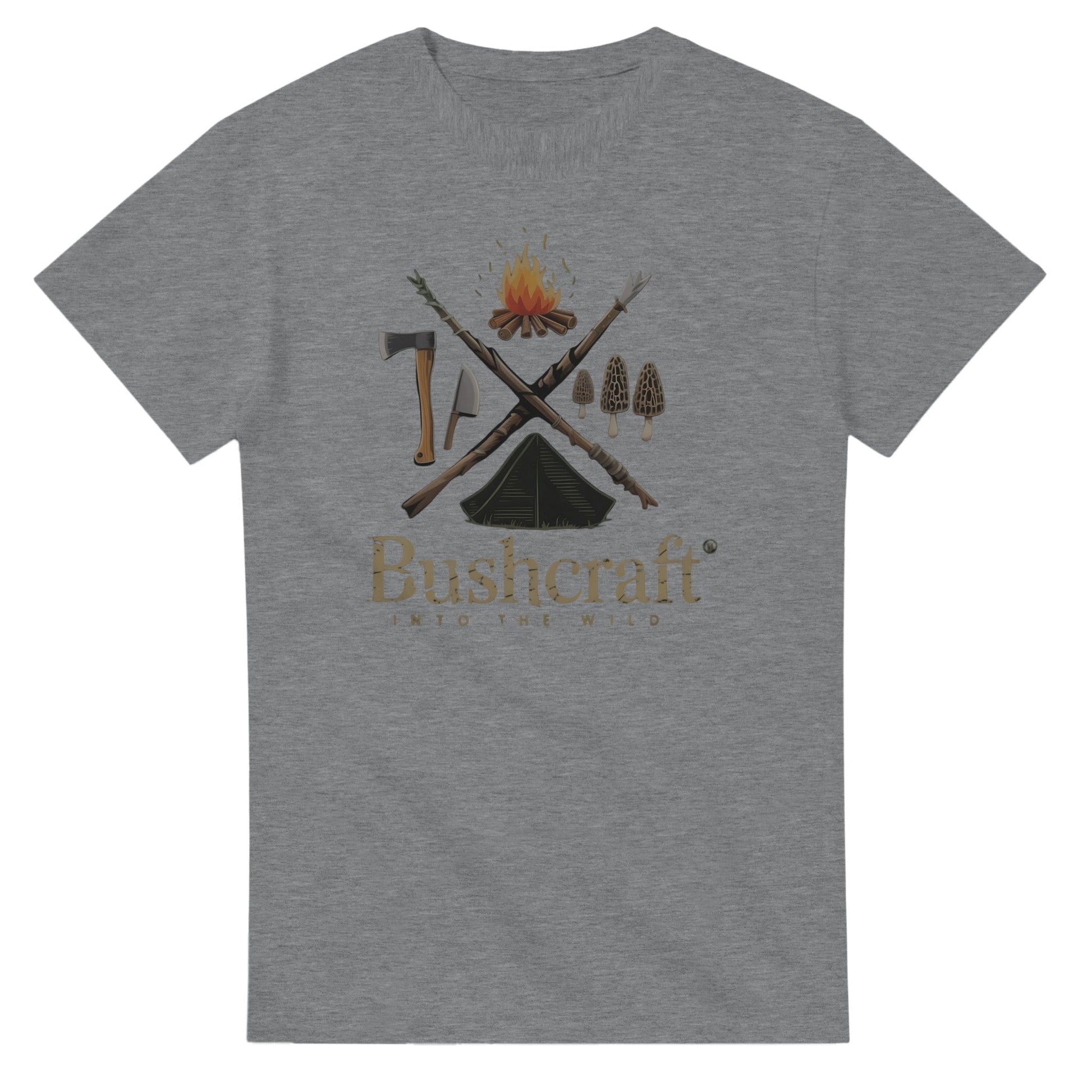 Graues Bushcraft T-Shirt aus 100% Baumwolle mit Outdoor-Motiv und klassischer Passform für Naturliebhaber