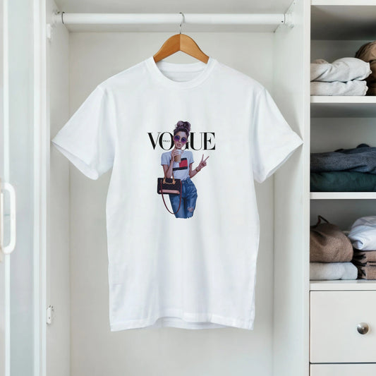 Vogue Style Damen T-Shirt aus 100% Baumwolle mit modischem Print, figurbetont und umweltfreundlich
