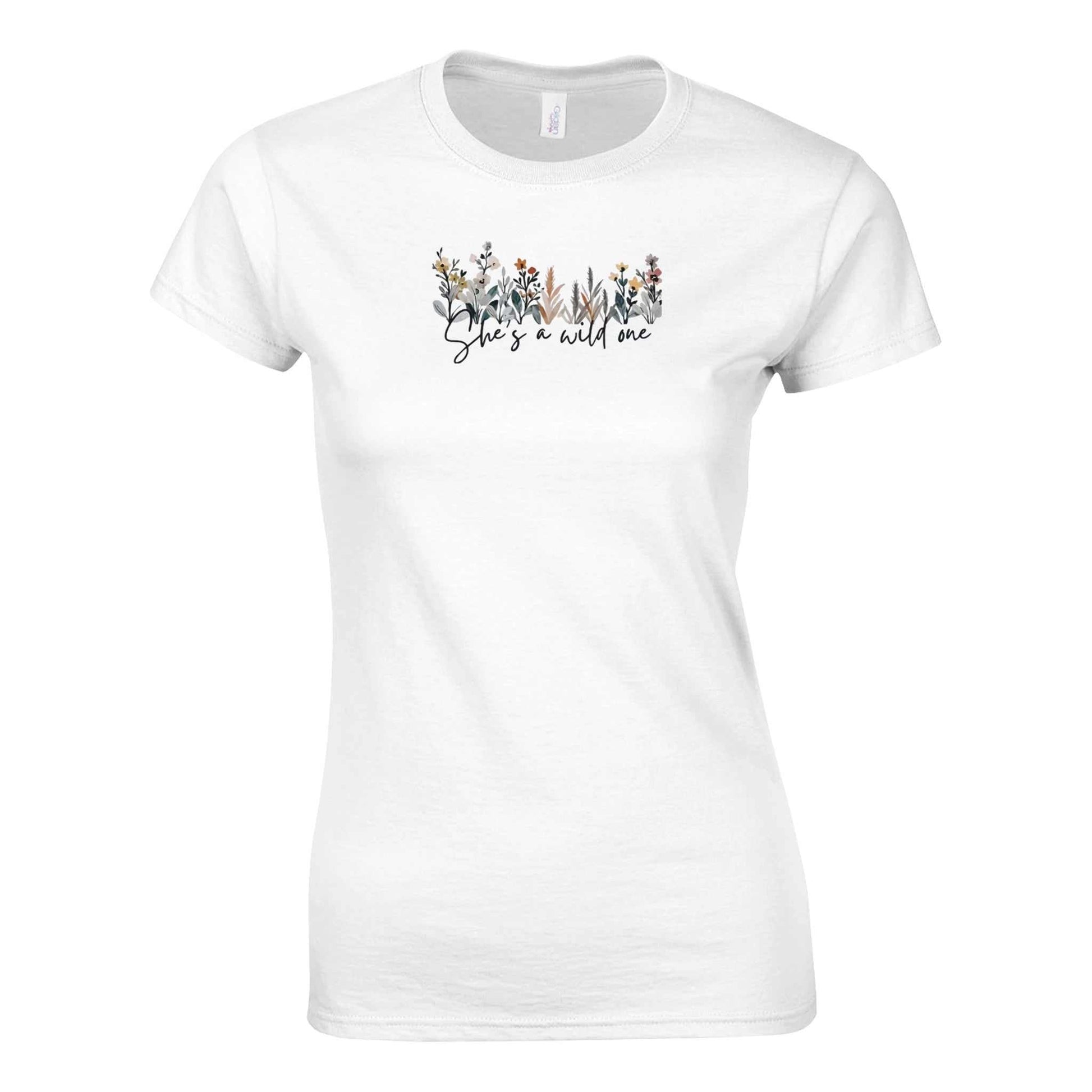 Weißes Damen-T-Shirt aus 100% Baumwolle mit floralem Print und halbtailliertem Schnitt für selbstbewusste Frauen