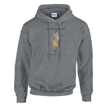 Pullover Hoodie Sommer Feeling Hawaii aus weichem Baumwoll-Polyester-Mix mit Kapuze und Kängurutasche in Grau