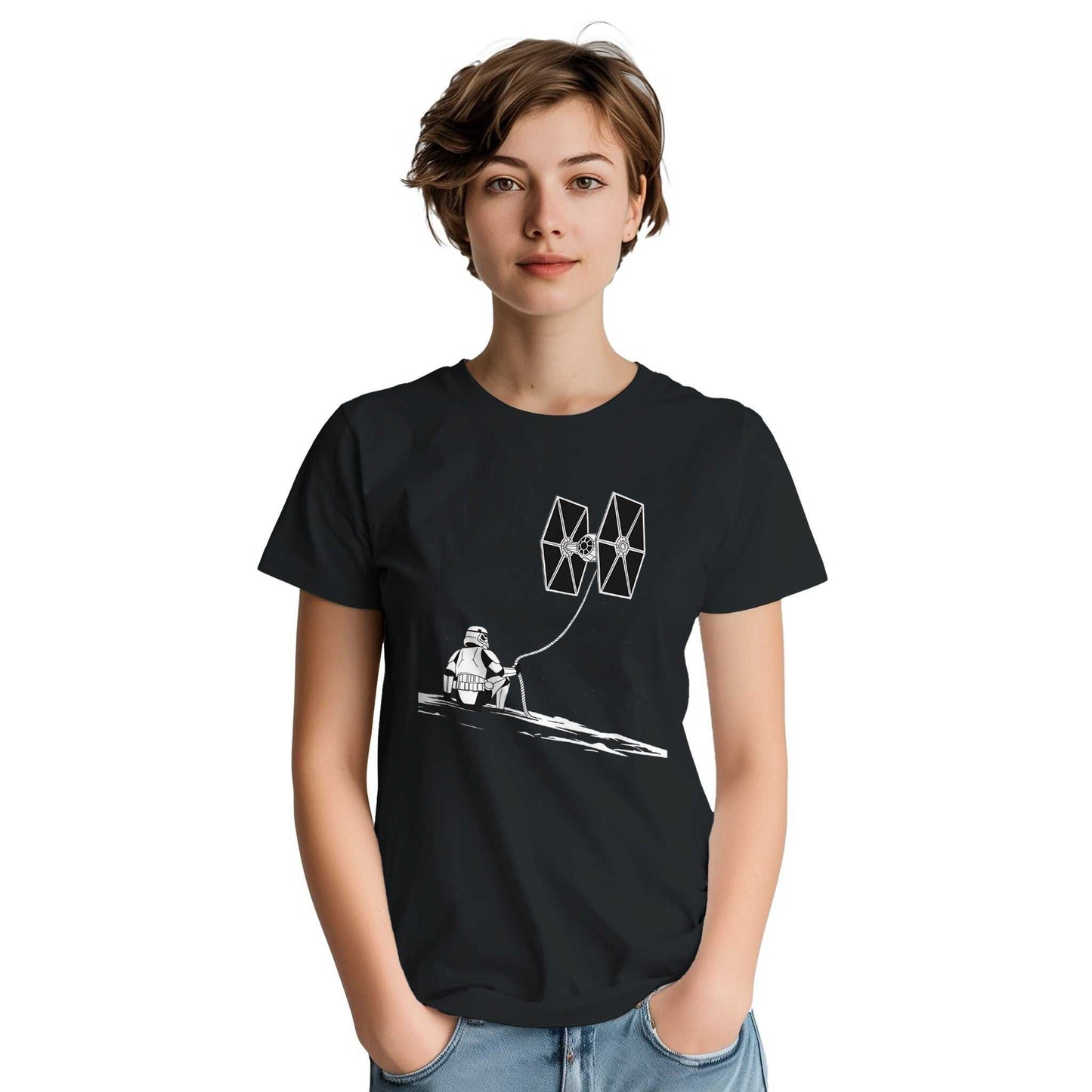 star wars fan t-shirt heavy cotton classic fit with stormtrooper and tie fighter design