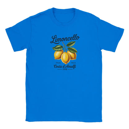 Blaues Limoncello Italien T-Shirt mit Zitronen-Motiv und weichem, nahtlosem Kragen für den Sommer