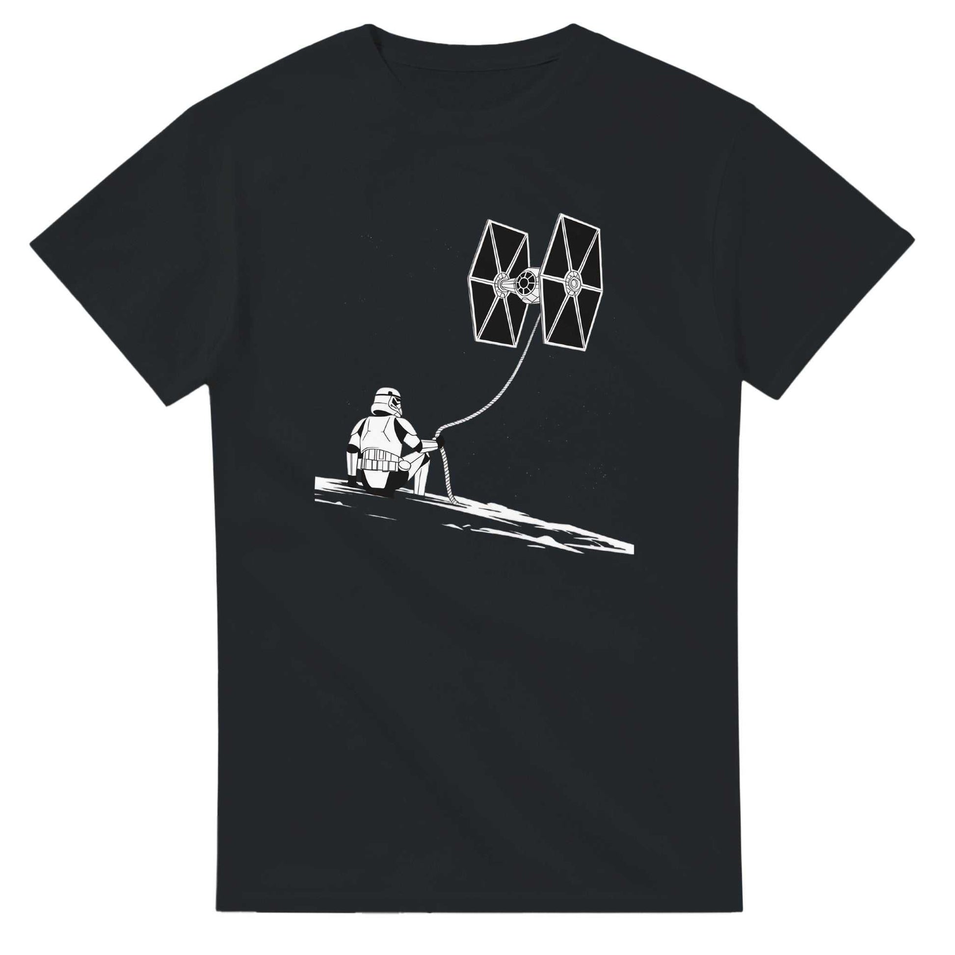 Star Wars Fan T-Shirt black heavy cotton classic fit with Stormtrooper flying TIE fighter kite design