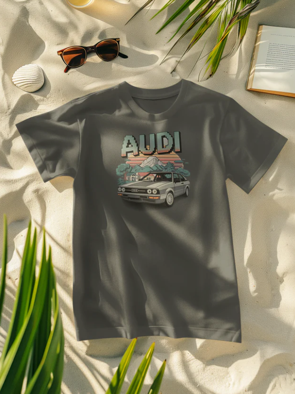 Oldschool T-Shirt Minecraft mit Audi-Motiv, weiches Premium Baumwollmaterial, unisex Schnitt und langlebiger Druck.