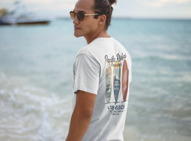 Premium Surfer T-Shirt aus weicher Airlume-Baumwolle mit Surfmotiven, perfekt für Sommer und Strandpartys