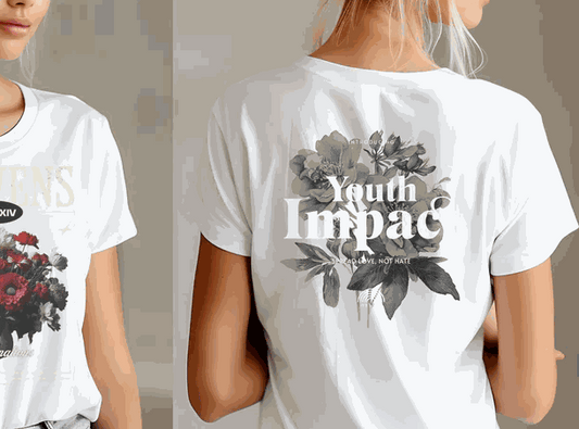 Heavens Crewneck T-shirt Streetwear in Weiß mit floralem Jugend Impact Motiv und halb-taillierter Passform aus 100% ringgesponnener Baumwolle