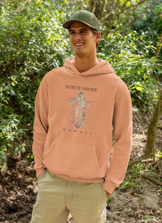 Pullover Hoodie Sommer Feeling Hawaii aus weichem Baumwoll-Polyester-Mix mit Kapuze und Kängurutasche in Peachfarbe