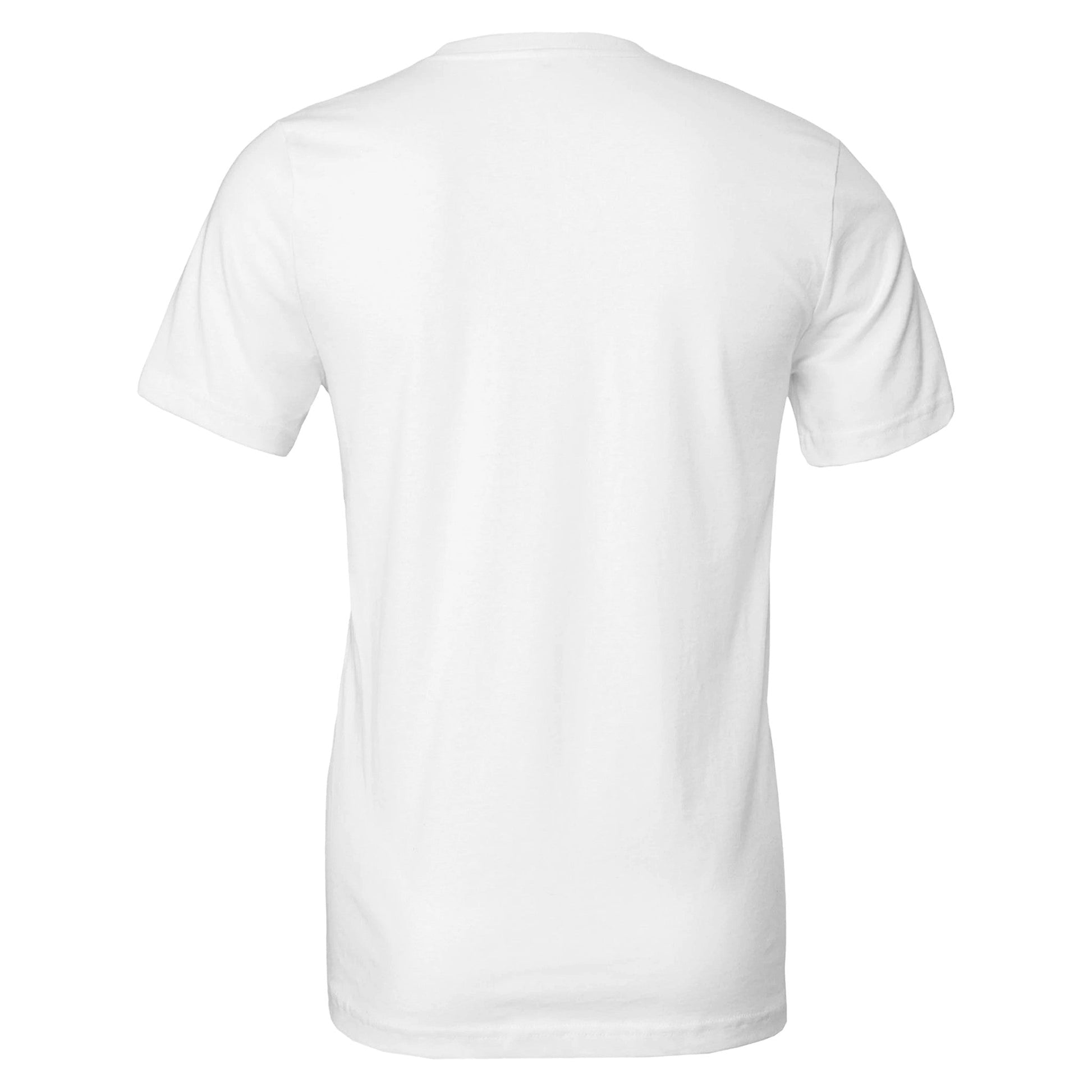 Rückansicht des weißen Premium Wilderness T-Shirts mit weichem Stoff und Unisex-Passform aus nachhaltiger Airlume-Baumwolle.