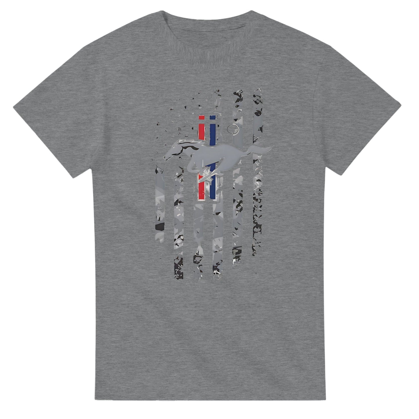 graues unisex horse american t-shirt aus 100% baumwolle mit pferdemotiv und amerikanischer flagge, klassische passform.