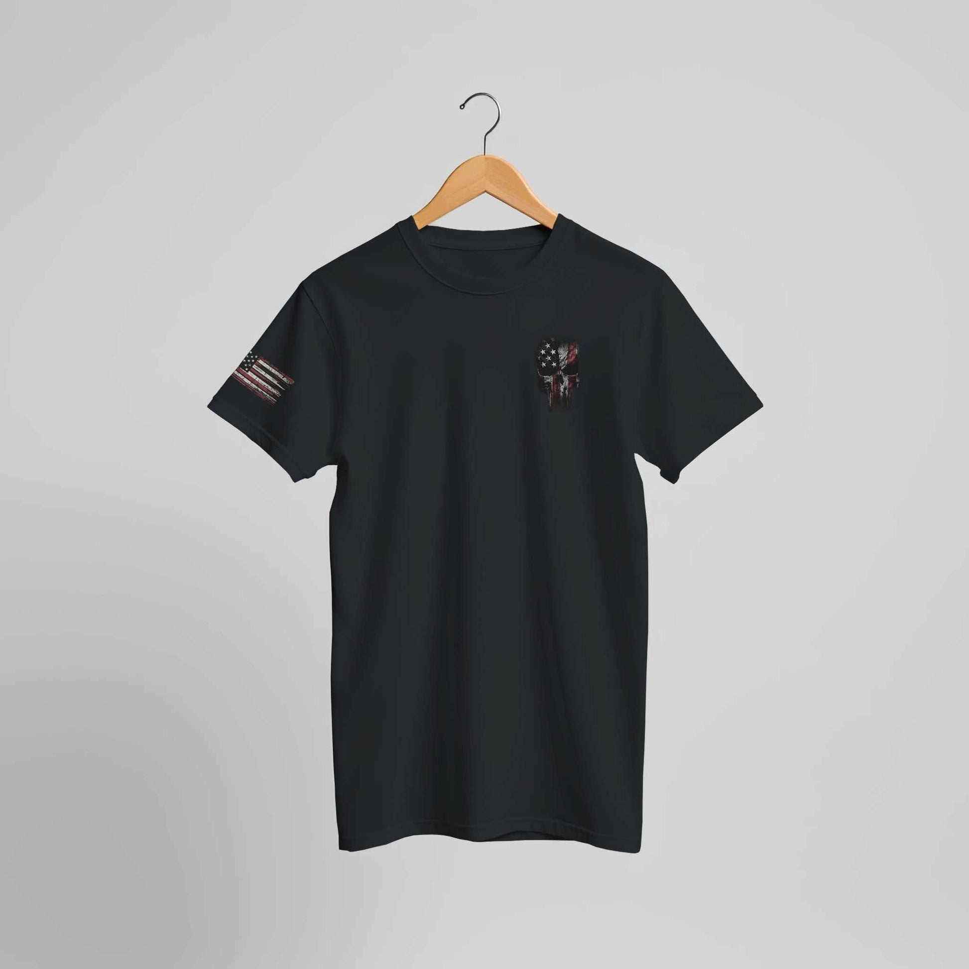 American Feeling Unisex T-Shirt in black with patriotic graphic, soft cotton, tailored fit, DTG print ready