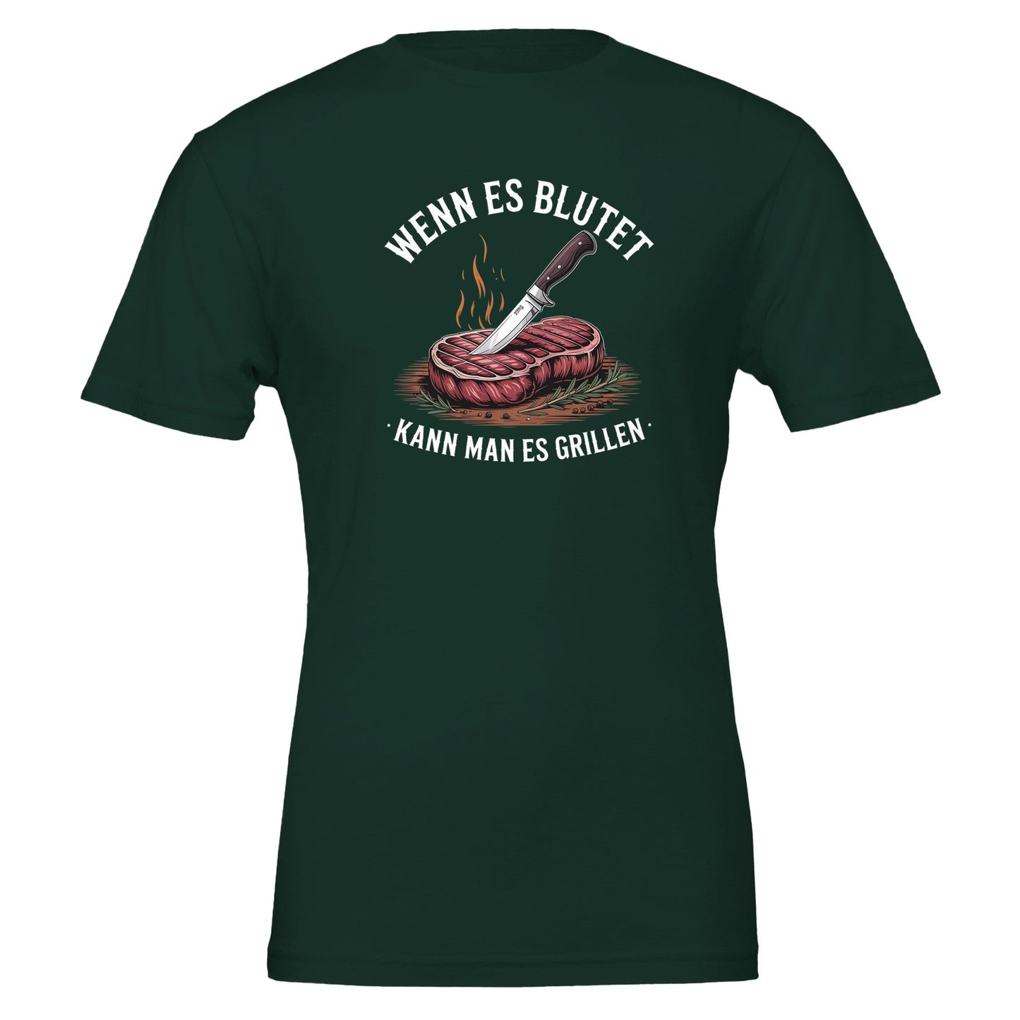 schwarzes grill t-shirt mit aufdruck steak und messer, unisex, weich und robust für garten und party, umweltfreundlich