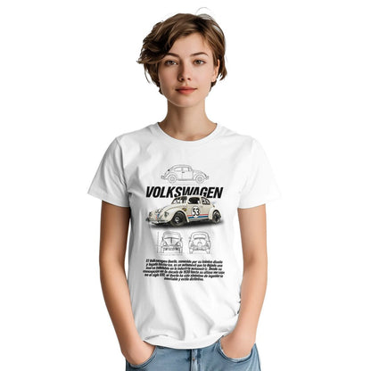 Weißes VW Käfer T-Shirt aus schwerer Baumwolle mit klassischem Motorsportdesign für Männer