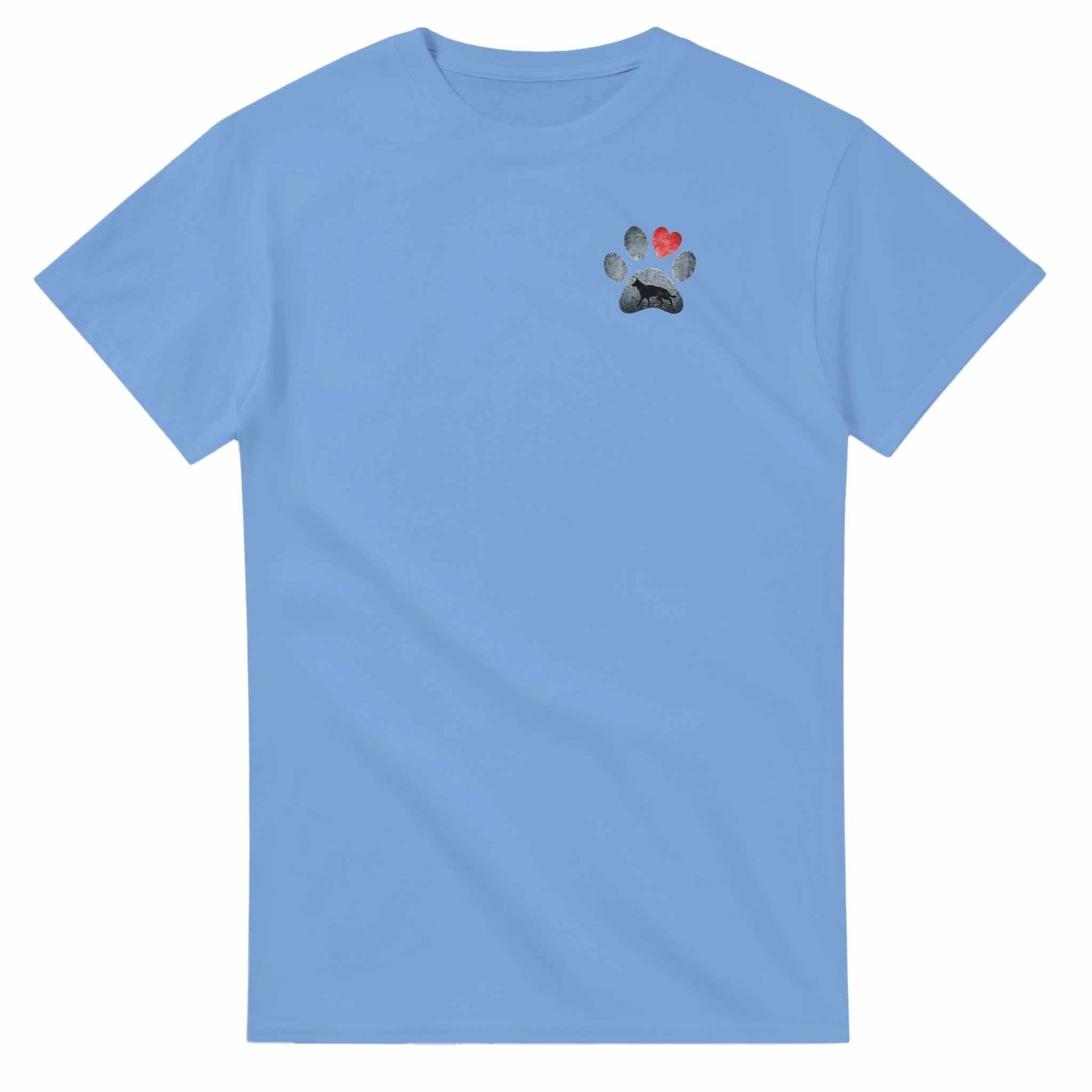 Hellblaues Hund Liebhaber T-Shirt aus 100% Baumwolle mit Pfoten- und Herz-Design, klassische Passform, langlebig und bequem.