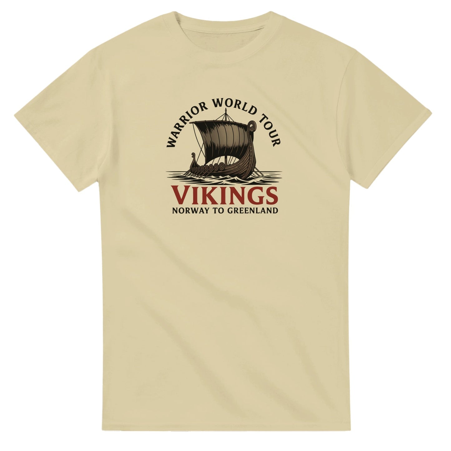 wikinger t-shirt aus schwerer baumwolle mit klassischem wikinger-schiff-design in neutralem farbton für echte männer