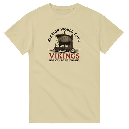 Wikinger T-Shirt aus schwerer Baumwolle mit klassischem Wikinger-Schiff-Design in neutralem Farbton für echte Männer