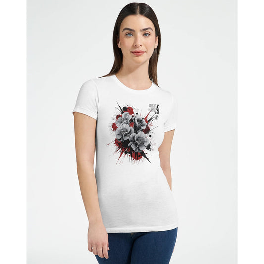 Blütenzauber Premium T-Shirt mit floralem Streetwear-Design aus atmungsaktiver Baumwolle in Weiß