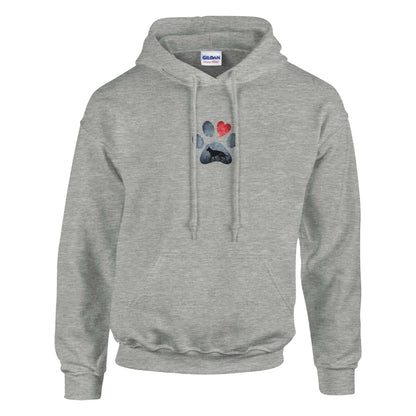 Grau melierter Hunde Liebhaber Hoodie mit Schäferhund Pfoten- und Herz-Design, komfortabler Kapuzenpullover aus Baumwoll-Polyester-Mischgewebe