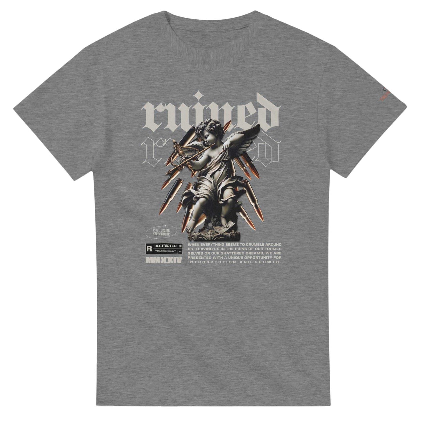 ruined streetwear unisex crewneck t-shirt heavyweight cotton grey with graphic print