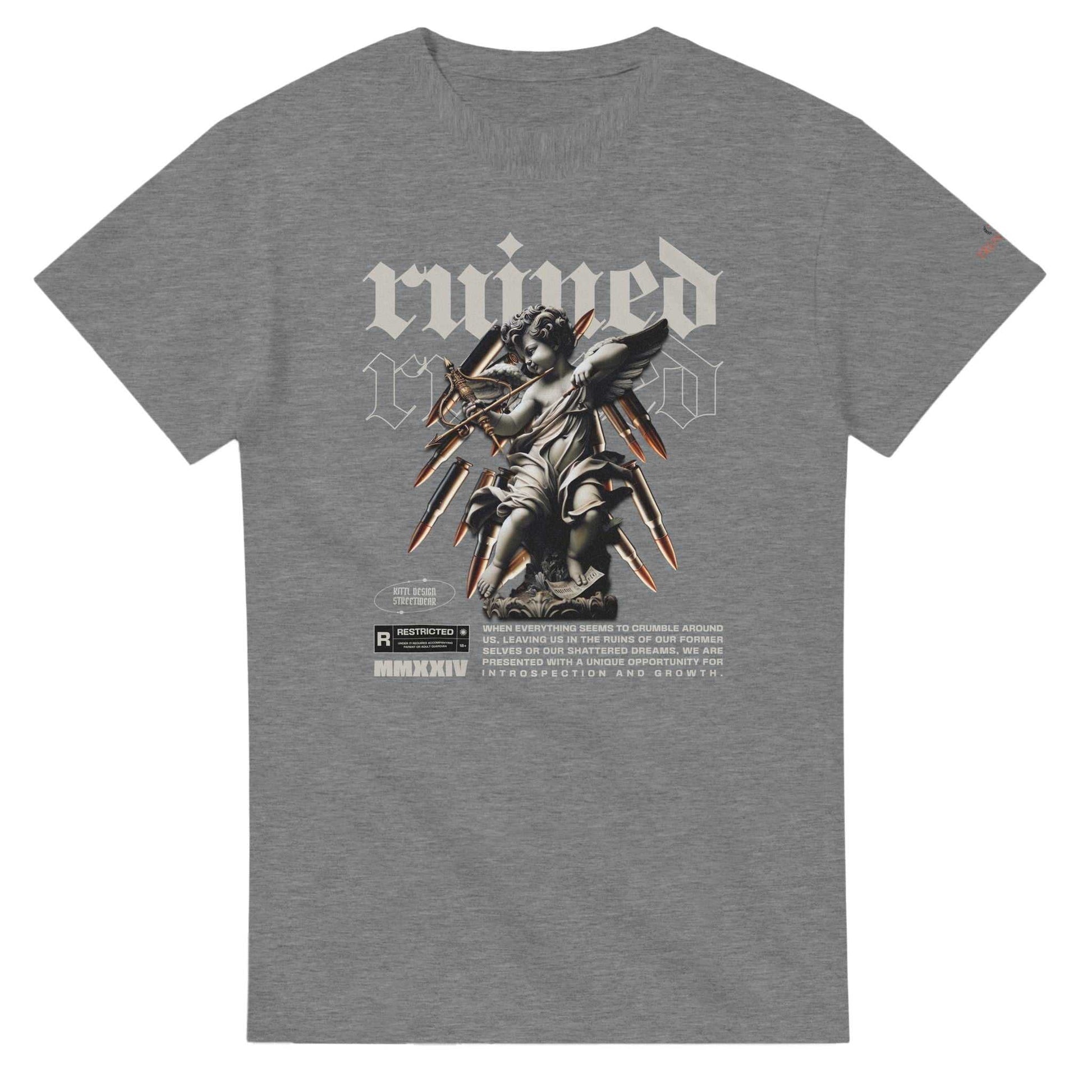 Ruined Streetwear Unisex Crewneck T-shirt heavyweight cotton grey with graphic print