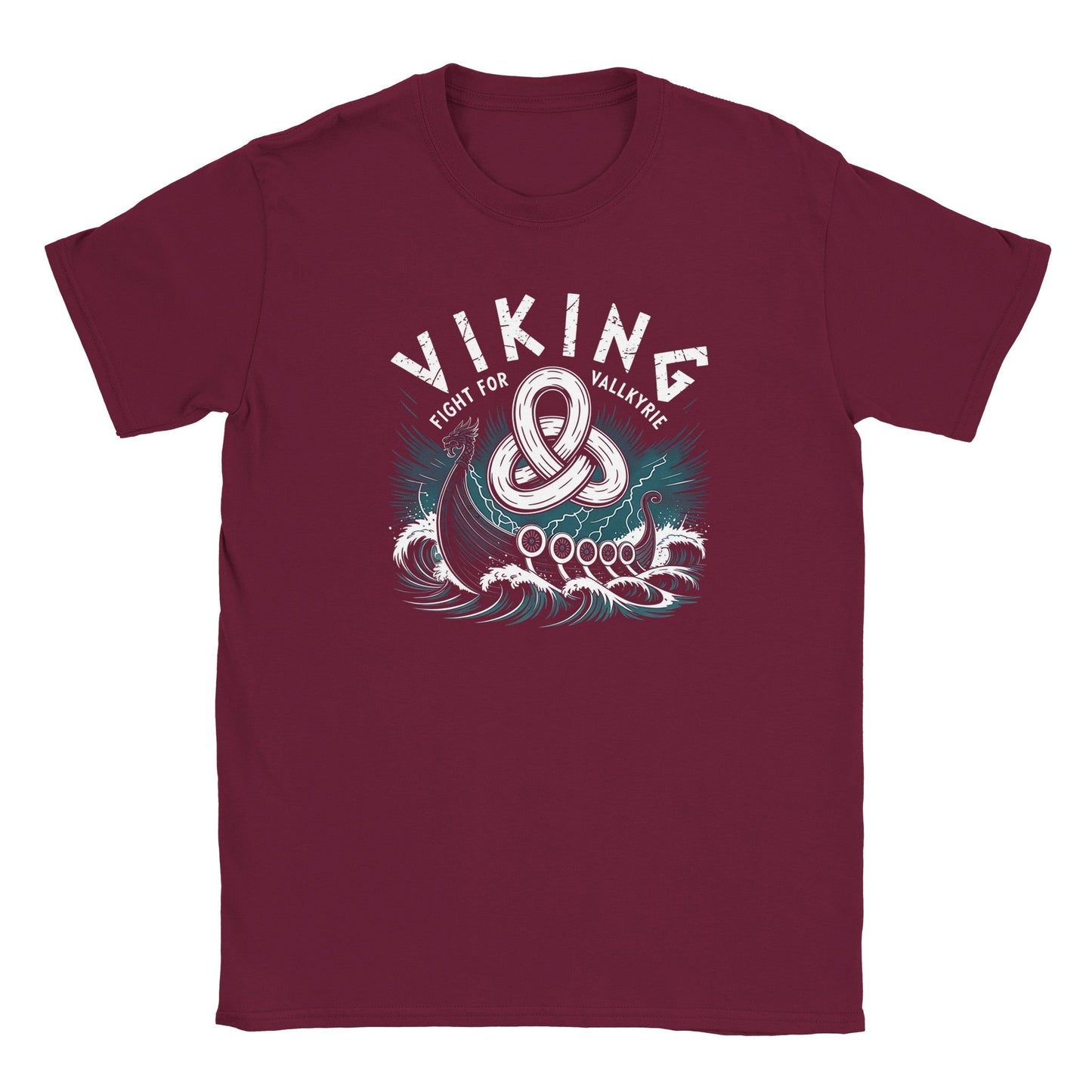 wikinger t-shirt mit exklusivem design, weiche haptik, burgunderrot, wikingerboot und runenmotiv, bequeme passform