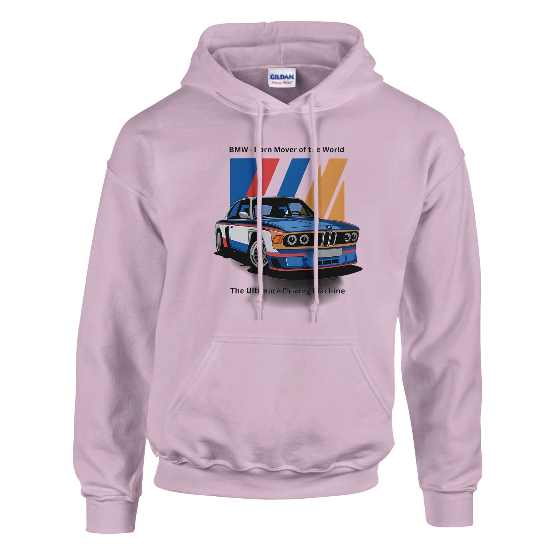 Born to Race unisex hoodie in lavender with a vintage race car graphic and front pouch pocket, made from soft 50% cotton 50% polyester blend.