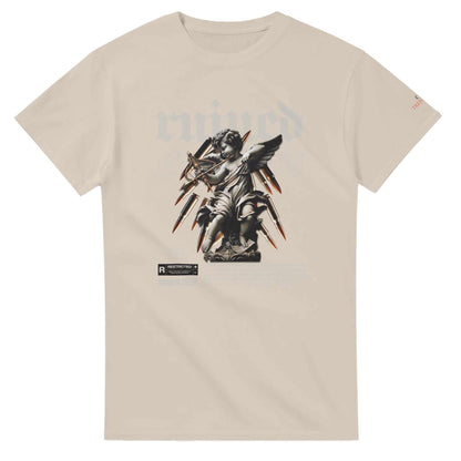 Ruined Streetwaer Unisex Crewneck T-shirt beige cotton with angel graphic and classic fit