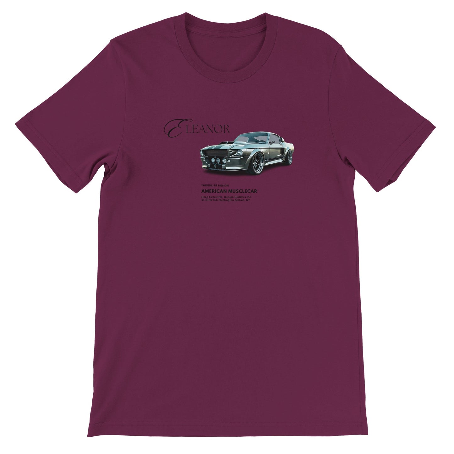 eleanor lieblings t-shirt unisex aus 100% baumwolle mit musclecar-design in bordeauxrot