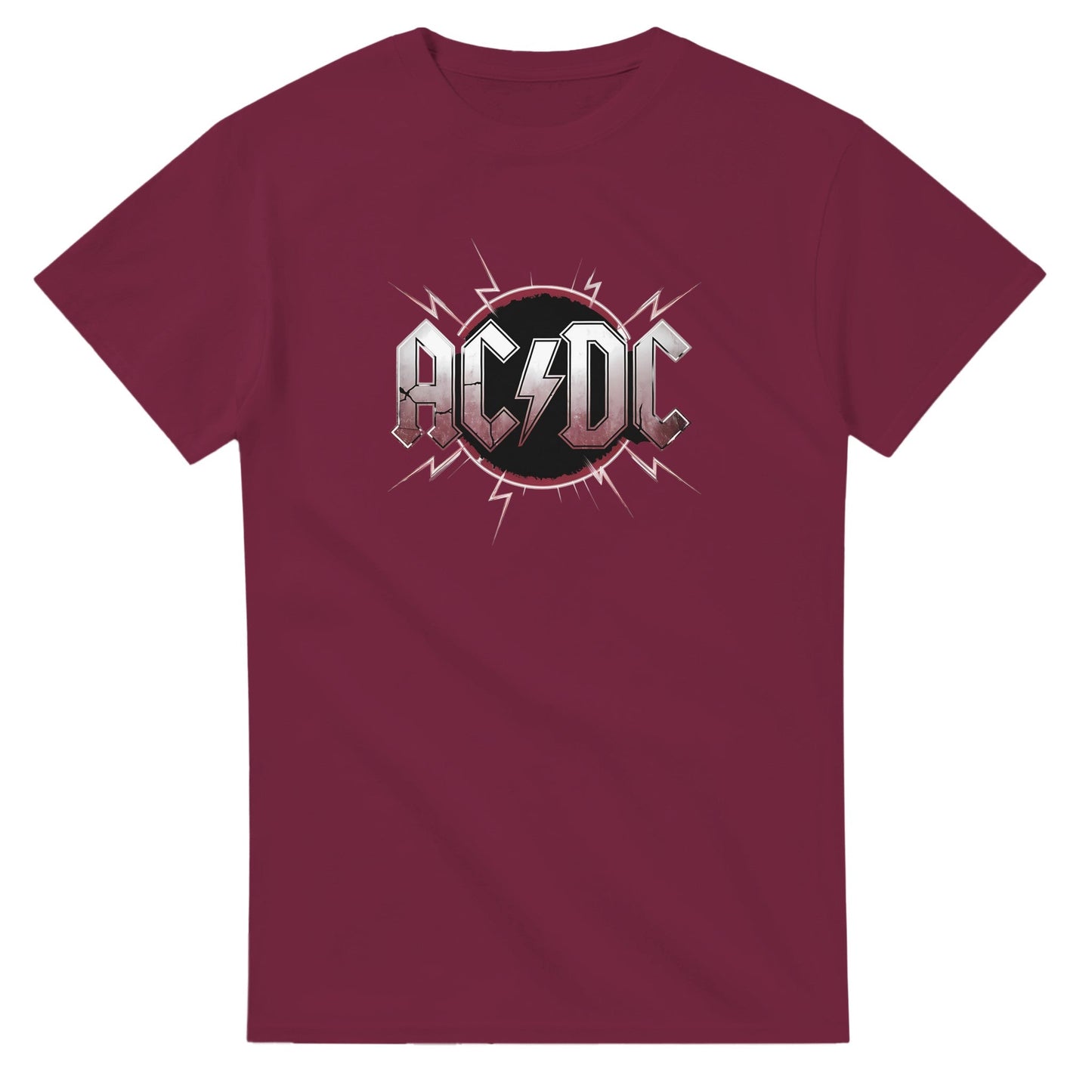 ac dc t-shirt aus schwerer baumwolle in bordeaux mit klassischem schnitt und bandlogo für hard rock fans