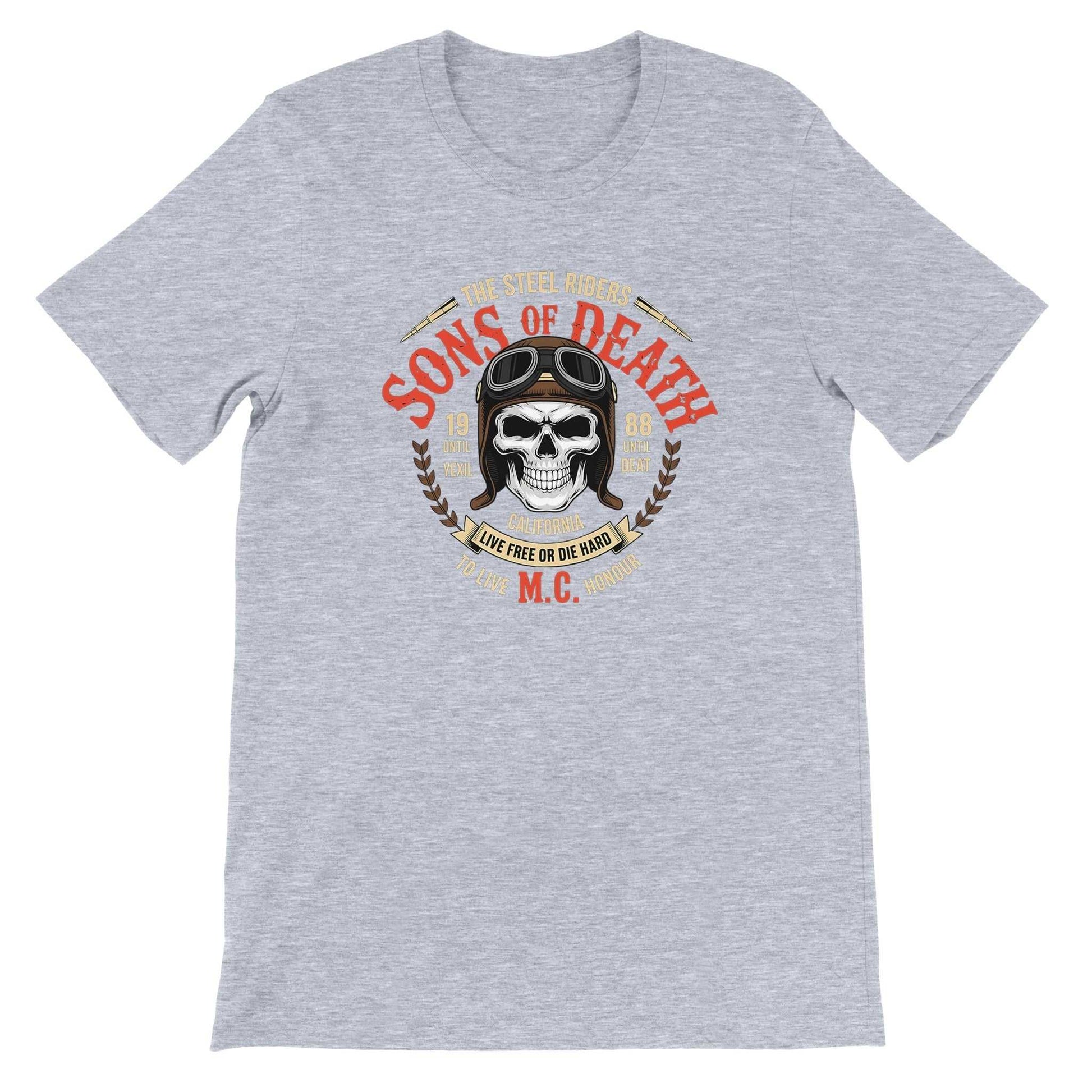 Grau Biker T-Shirt mit Totenkopf-Motivadruck, 100% Baumwolle, unisex, bequem und langlebig