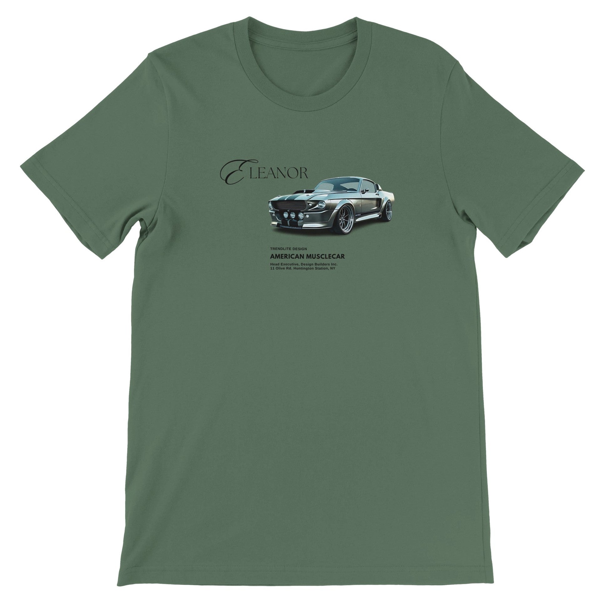 Eleanor Lieblings T-Shirt grün mit American Musclecar Motiv, unisex Sommer Baumwollshirt