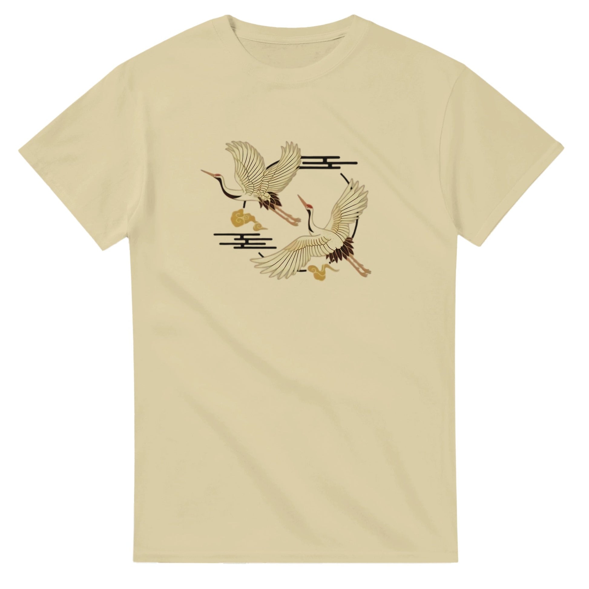 Kranich Unisex Crewneck T-shirt beige heavyweight cotton with crane graphic and classic fit