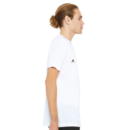 weißes Lamborghini Design T-Shirt für Herren und Damen aus Premium-Baumwolle mit dezentem Logo auf der Brust