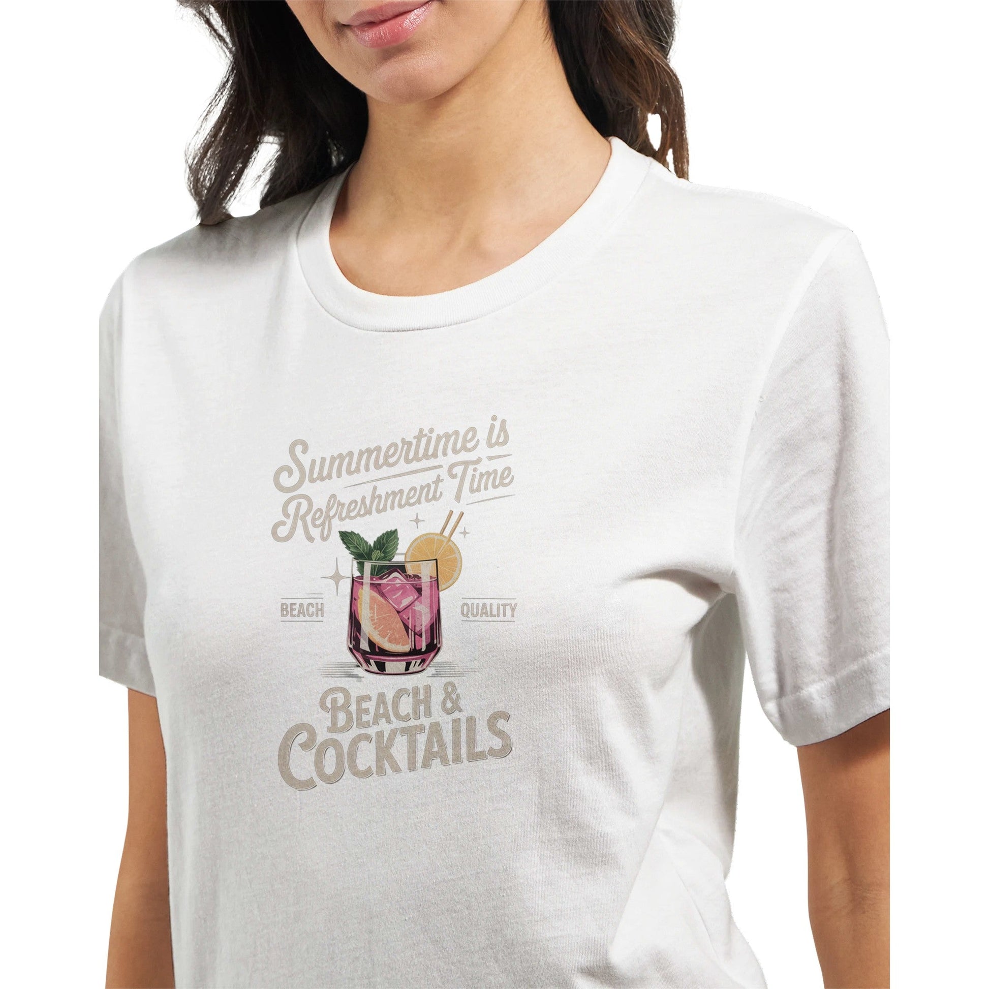 Weißes Premium Sommer Cocktail T-Shirt aus weicher, nachhaltiger Baumwolle mit sommerlichem Cocktail-Print
