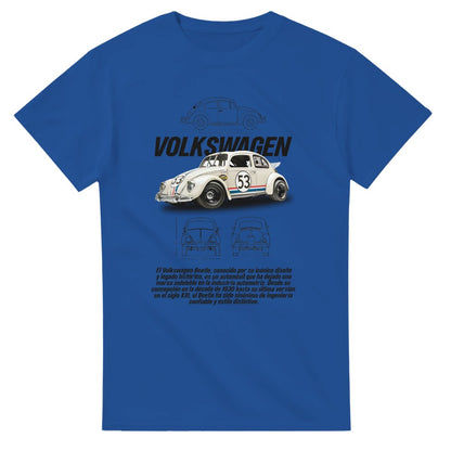Blaues VW Käfer T-Shirt mit klassischem Beetle Motorsport Design für Männer aus 100 % Baumwolle