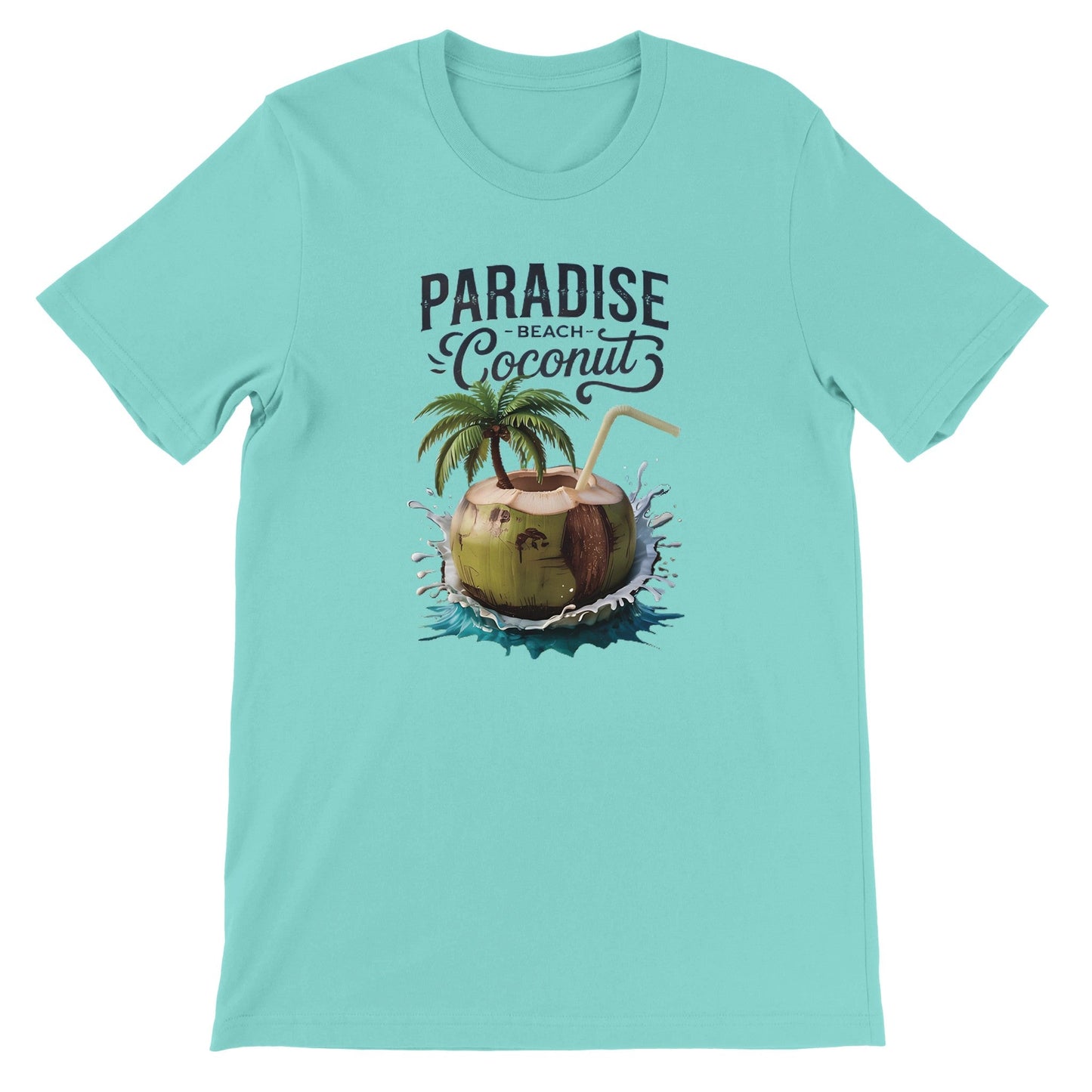 sommer t-shirt mit kokosnuss-strand-print, leichtes, atmungsaktives baumwollshirt in türkis, ideal für strand und sommermode