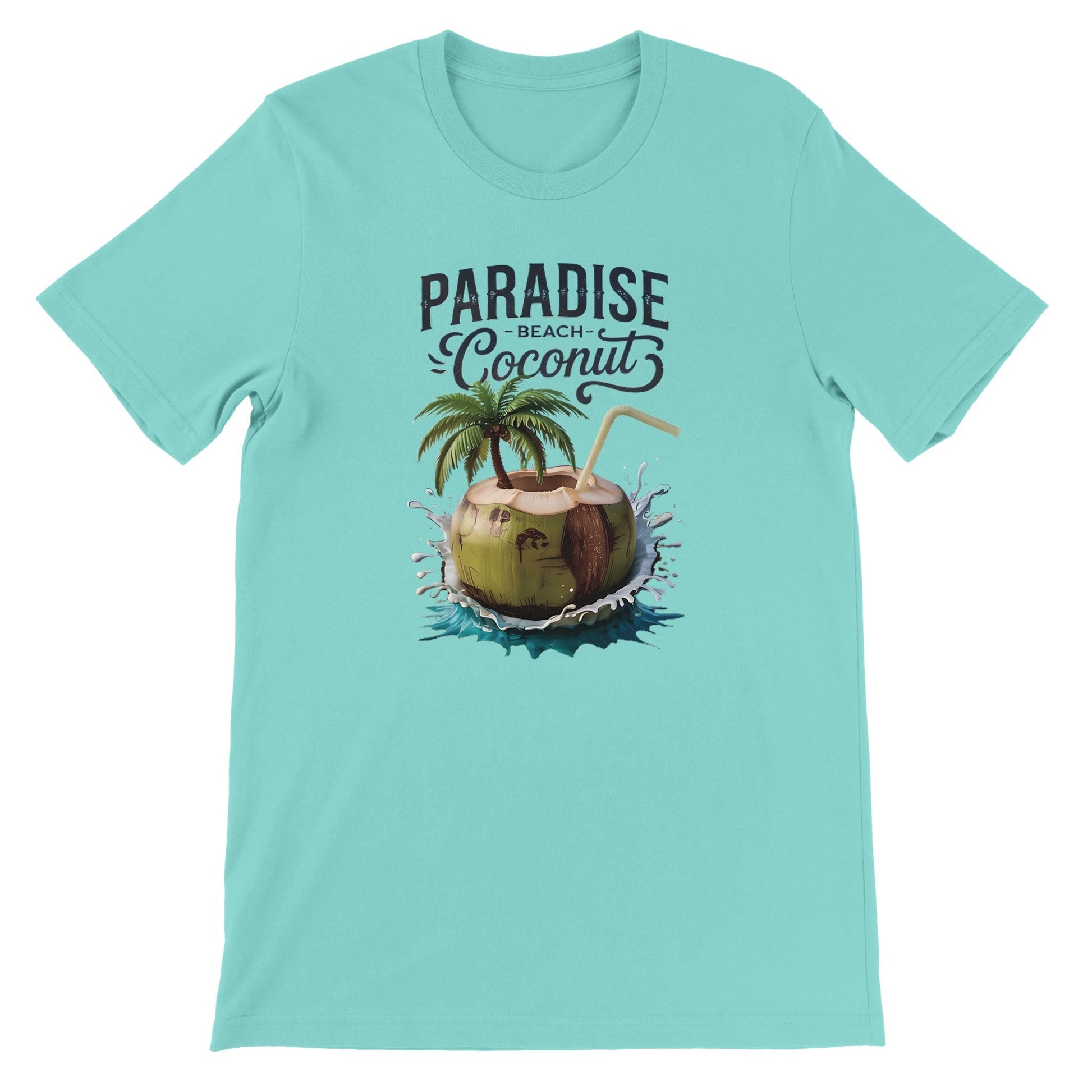 Sommer T-shirt in aqua with coconut beach print, soft cotton, breathable and stylish for summer wear