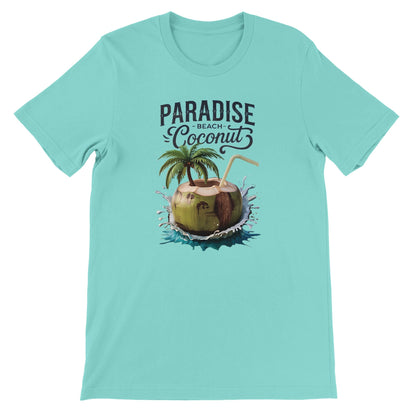 Sommer T-shirt mit Kokosnuss-Strand-Print, leichtes, atmungsaktives Baumwollshirt in türkis, ideal für Strand und Sommermode