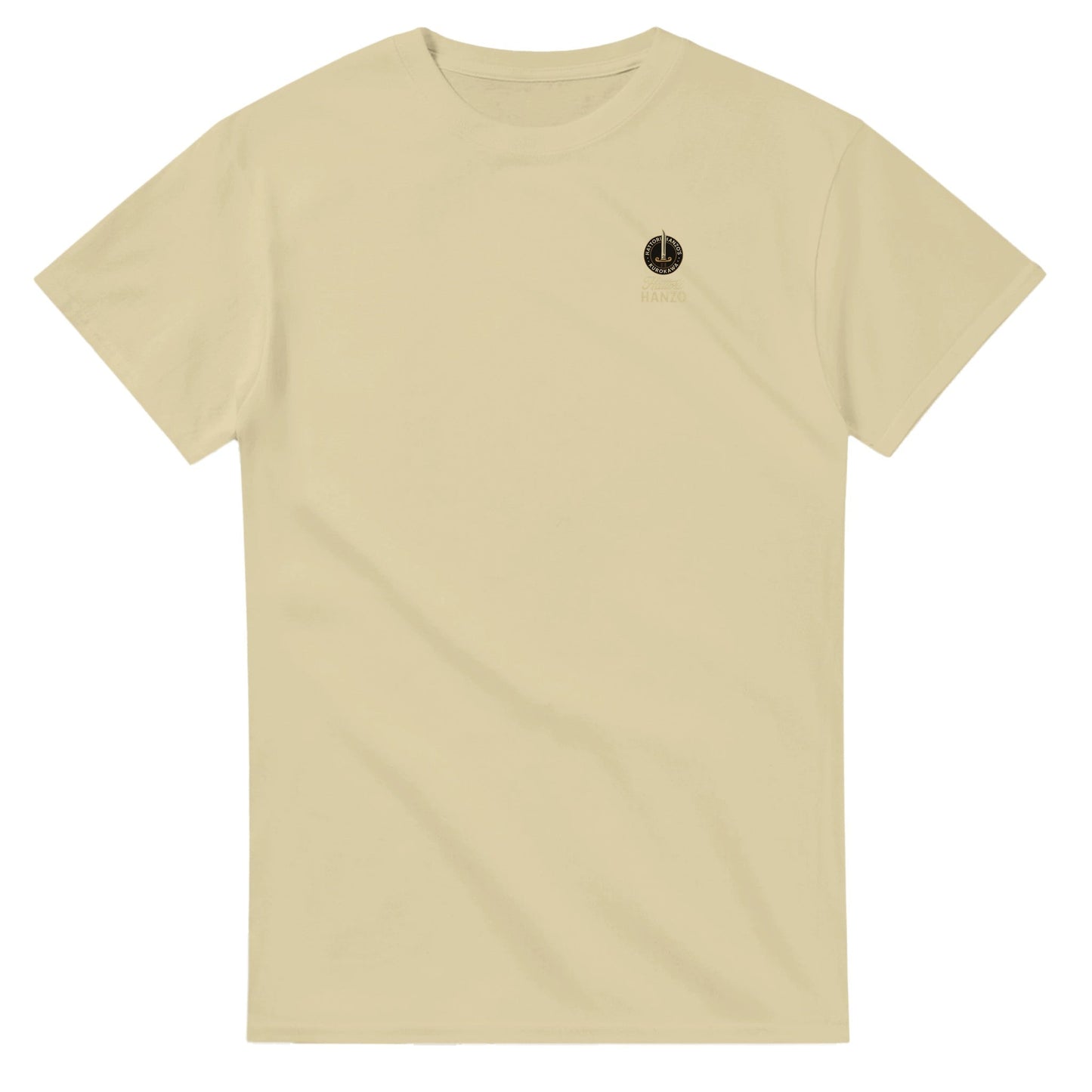 hattori hanzo t-shirt aus 100% baumwolle in beige mit minimalistischer logo-stickerei und hochwertiger verarbeitung