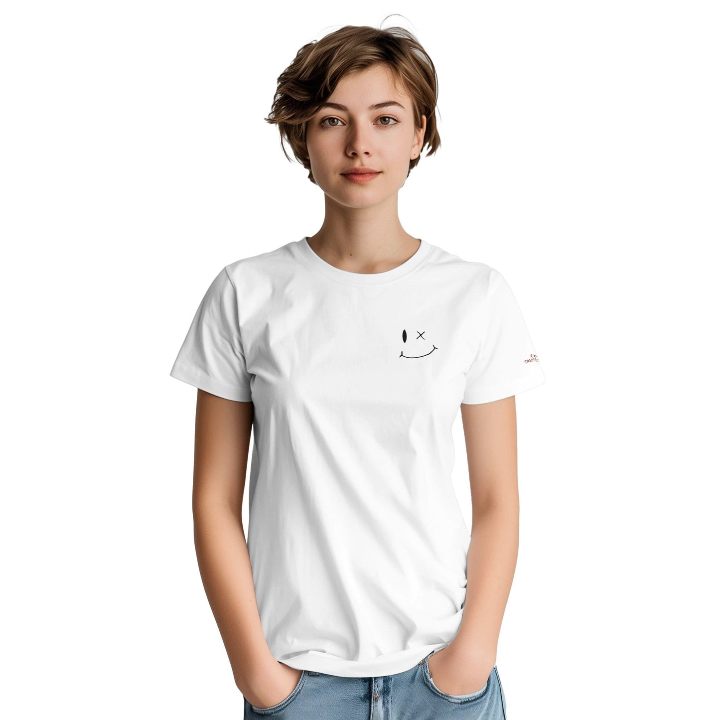weißes stickerei smile unisex t-shirt aus 100% baumwolle mit klassischer passform und langlebigem design