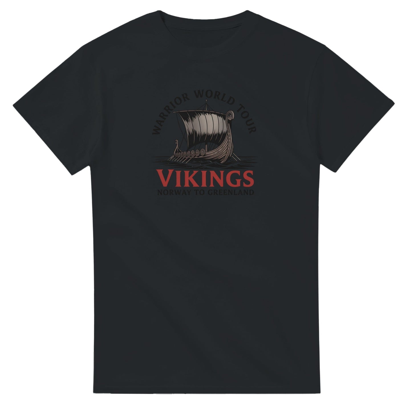 schwarzes wikinger t-shirt aus schwerer baumwolle mit klassischem schnitt und wikinger-druck vorne