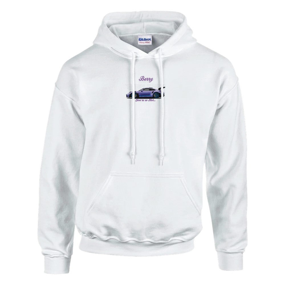Weißer Berry Porsche Design Hoodie aus schwerem Baumwoll-Polyester-Mischgewebe mit doppelt gefütterter Kapuze und Beuteltasche